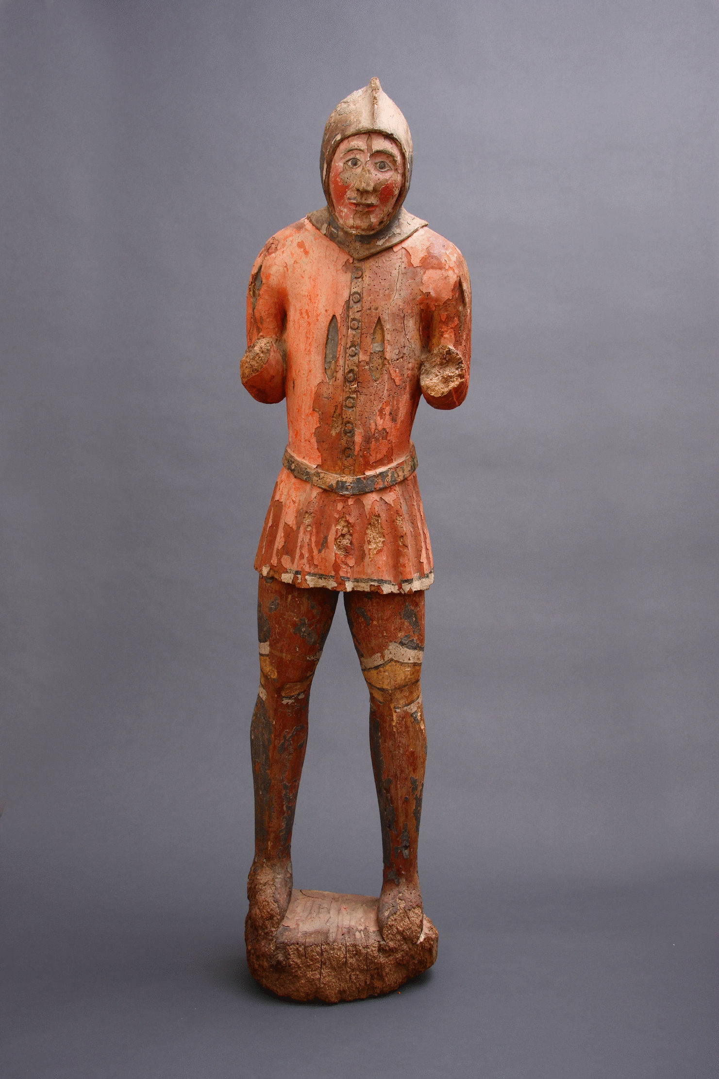 Northern French or English Medieval Oak Sculpture of an Archer or Foot Soldier